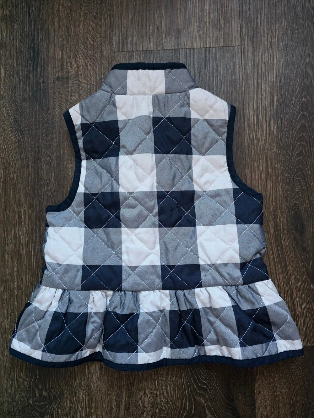 Janie & Jack navy and white buffalo plaid quilted peplum vest